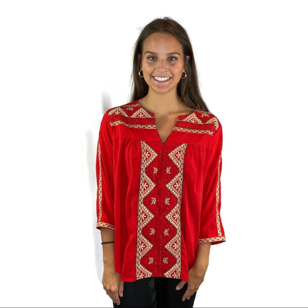 MM Couture Beaded Indian Red Shirt Size Small
